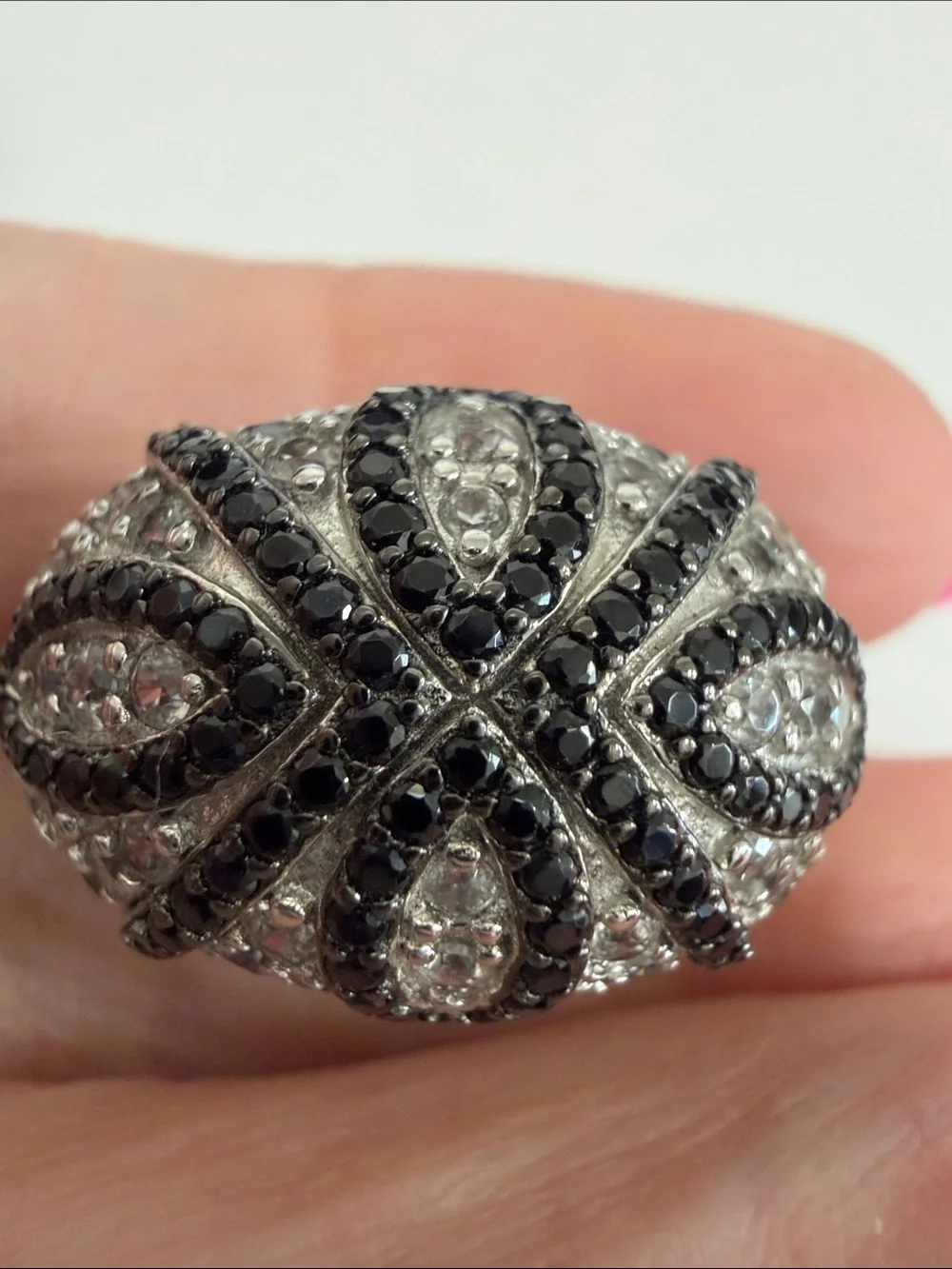 Sterling Silver Black Spinel and Cubic zirconia Dome Ring